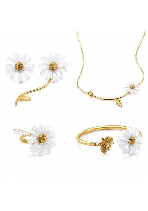 Thrive Mart White Daisy Flower Jewelry Set for Women Gold Plated Floral Fashion Jewelry