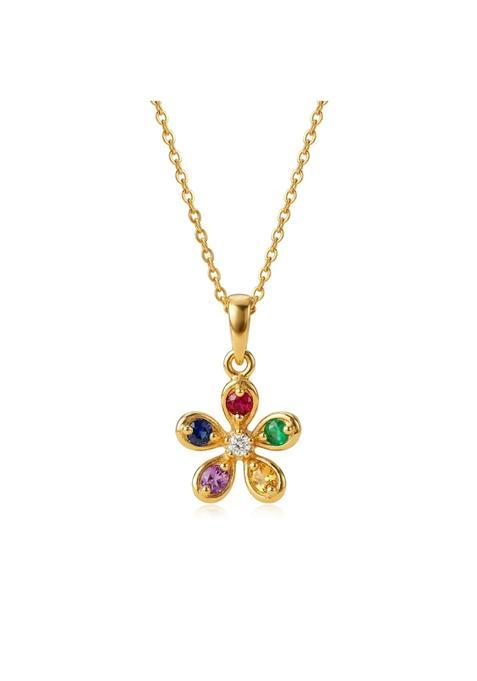 Unniyarcha 925 Sterling Silver Multi Color Gem Flower Necklace for Women