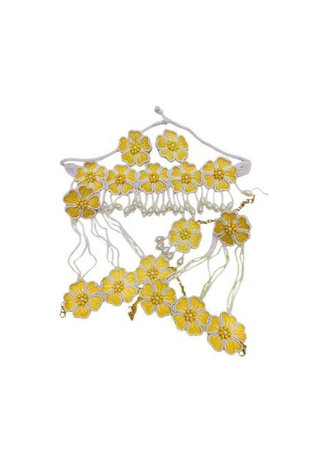 Yellow Beaded Floral Jewellery Set Handcrafted Beaded Floral Jewelry Set