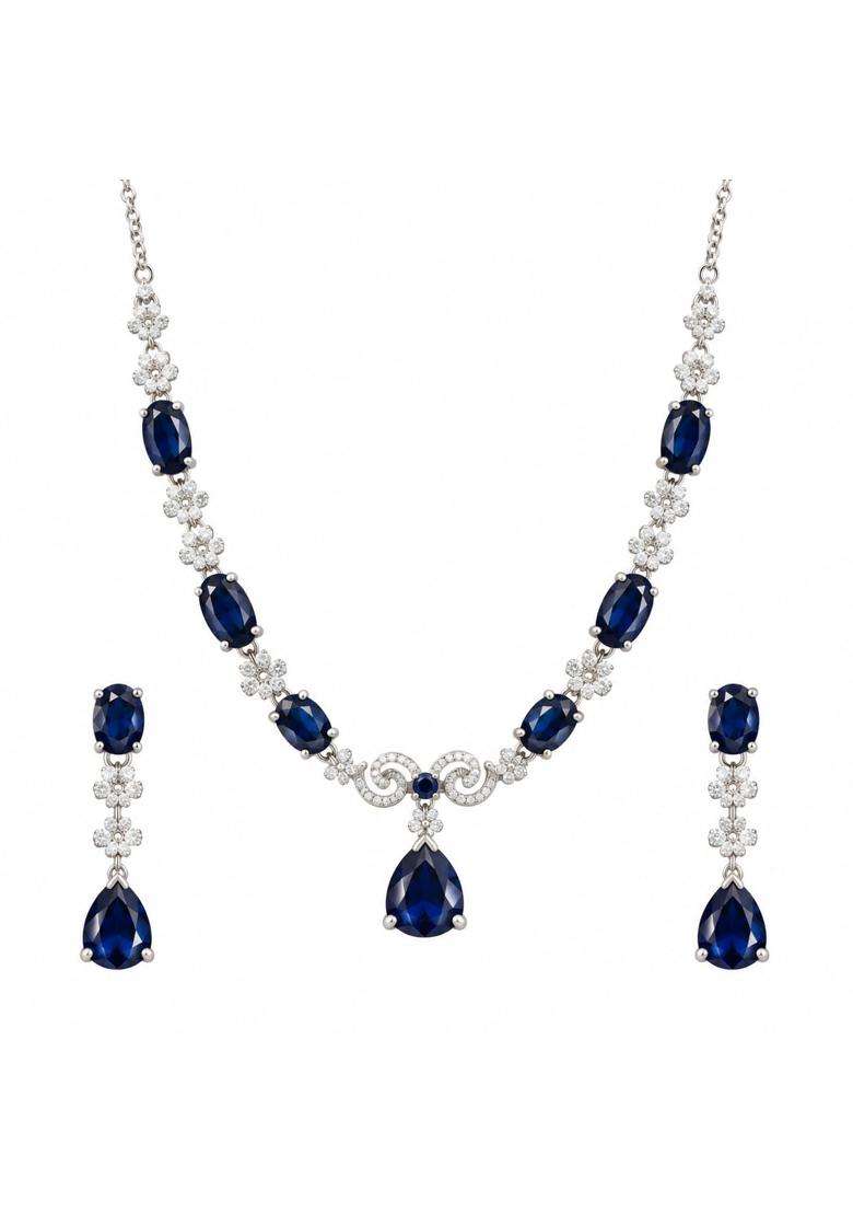 Ylocart Royal Blue Stone Necklace Set for Women and Girls - Indya