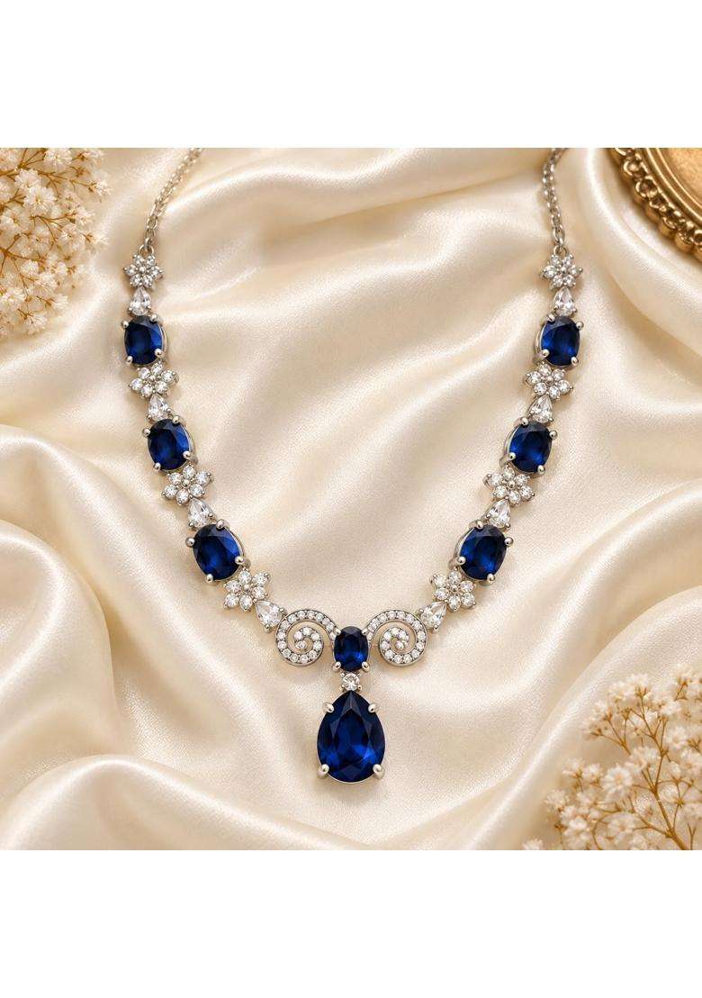 Ylocart Royal Blue Stone Necklace Set for Women and Girls - Indya