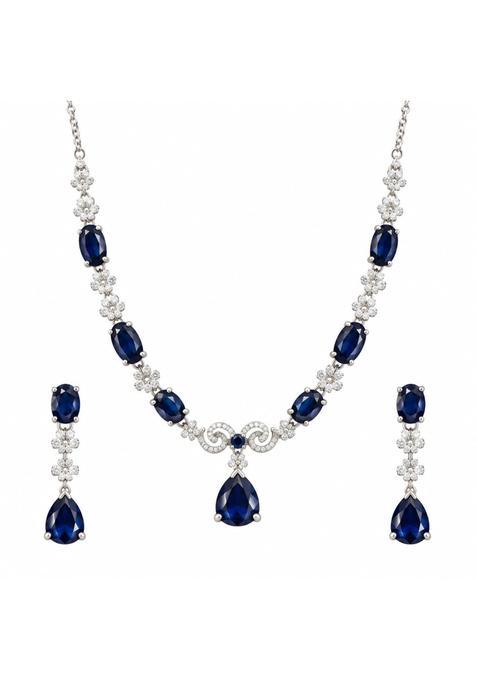 Ylocart Royal Blue Stone Necklace Set for Women and Girls