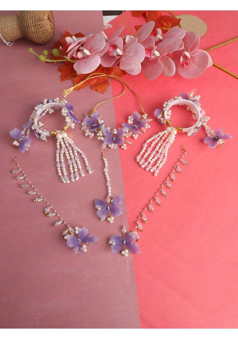 Zulka Lavender Stylish Floral Butterfly Jewellery Set for Bridal Women and Girls with Moti and Diamonds - Indya