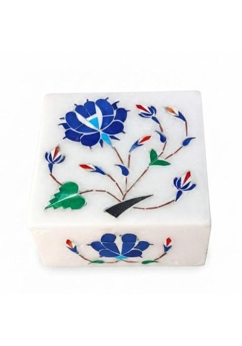 Marble Inlay Jewelry Box 4 X 4 Inch Handmade White Marble Jewellery Organizer Floral Jewelry Storage Box