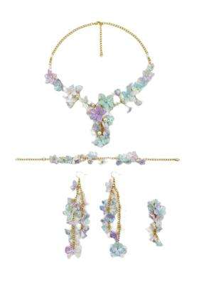 Multicolour Pastel Floral Jewellery Set with Necklace Bracelet and Earrings