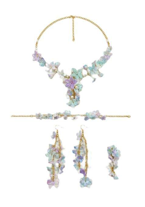 Multicolour Pastel Floral Jewellery Set with Necklace Bracelet and Earrings