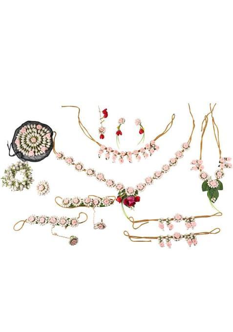 Prafullit Floral Bridal Jewelry Set for Women and Girls Artificial Flower Haar Maang Tikka Earrings Bangles