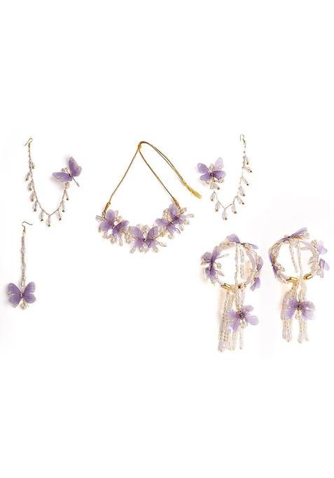 NMII Lavender Stylish Floral Butterfly Jewellery Set for Bridal Women and Girls with Moti and Diamonds