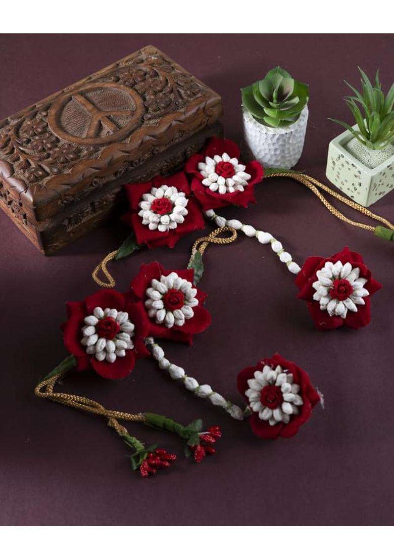 Prafullit Floral Bridal Jewelry Set for Women and Girls Artificial Flower Haar Maang Tikka Earrings Bangles - Indya