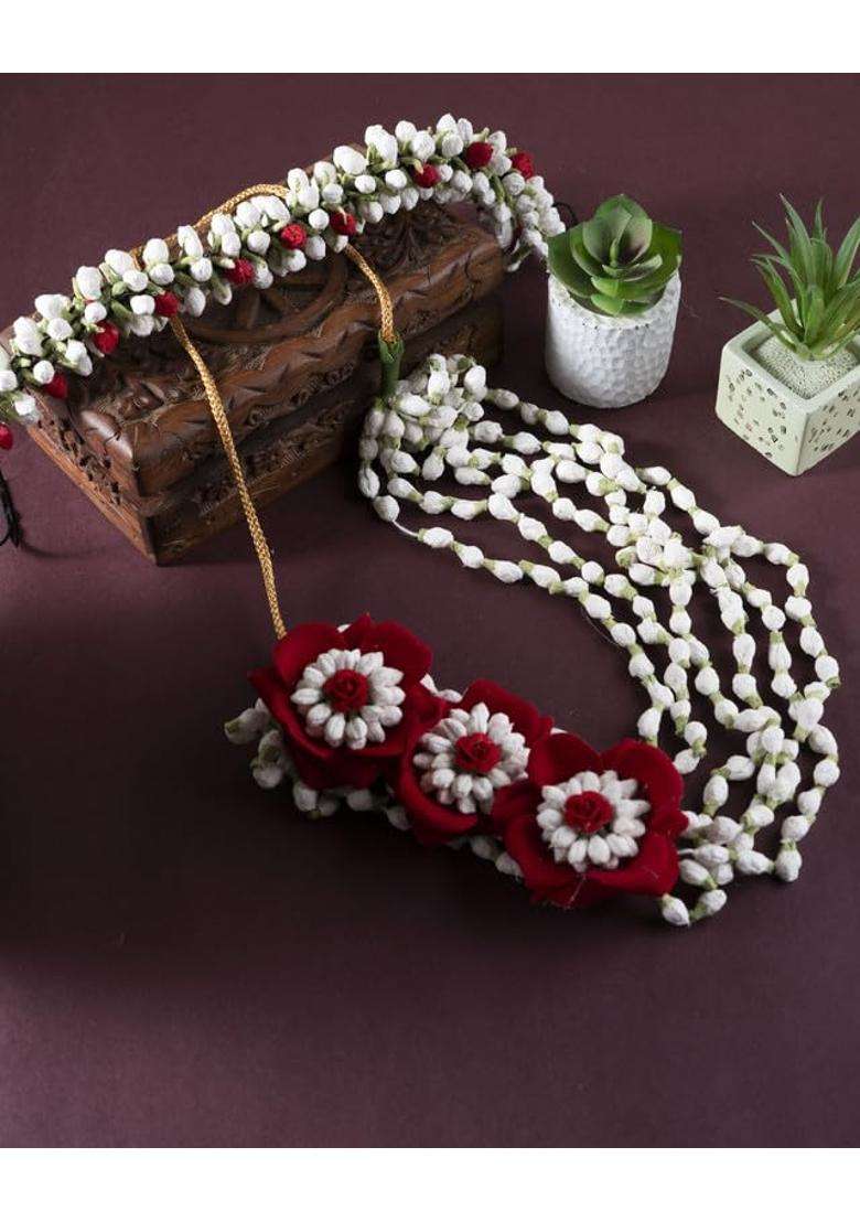 Prafullit Floral Bridal Jewelry Set for Women and Girls Artificial Flower Haar Maang Tikka Earrings Bangles - Indya