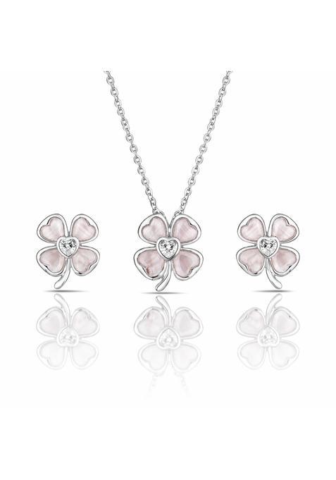 Zilgi Floral CZ Diamond Pendant Set for Women 925 Sterling Silver Necklace and Earrings Set