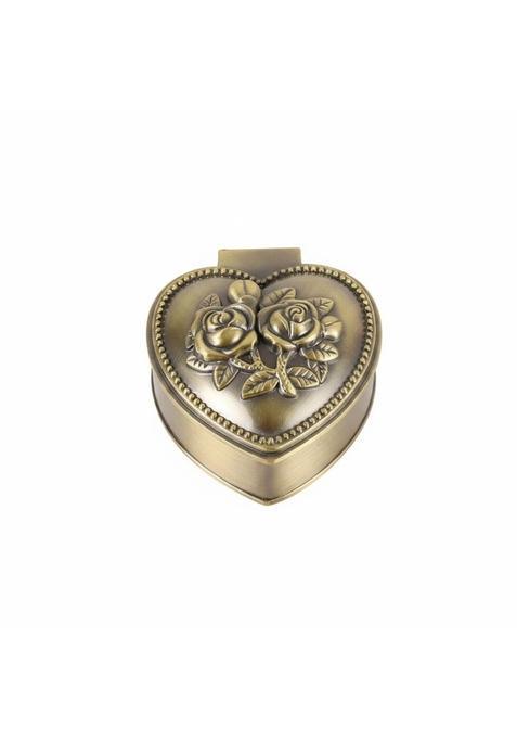 Clovrix Floral Relief Vintage Metal Jewelry Box Beaded Trim Floral Jewelry Box Black Interior Flower Carved
