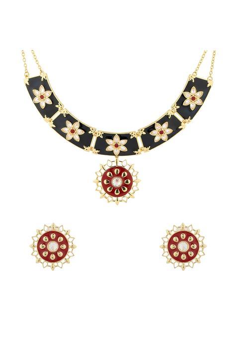 Voylla Gota Patti Rajsi Phool Necklace Set for Women Gold Jewellery Set Gift for Women and Girls