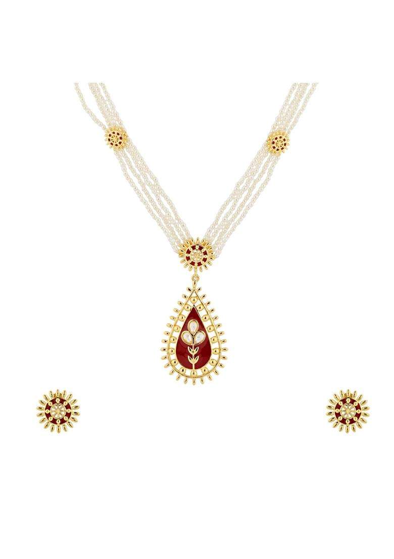 Voylla Gota Patti Surya Moti Haar Necklace Set for Women Gold Jewellery Set Gift for Women and Girls - Indya