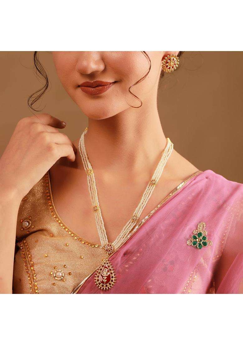 Voylla Gota Patti Surya Moti Haar Necklace Set for Women Gold Jewellery Set Gift for Women and Girls - Indya