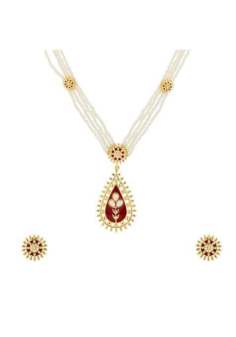 Voylla Gota Patti Surya Moti Haar Necklace Set for Women Gold Jewellery Set Gift for Women and Girls