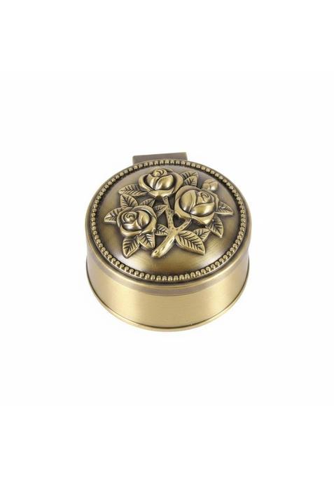 Clovrix Floral Relief Vintage Metal Jewelry Box Beaded Trim Floral Jewelry Box Black Interior Flower Carved