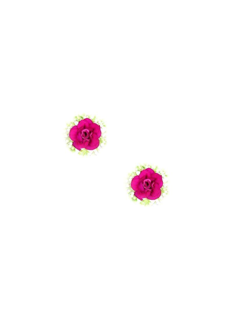 Anuradha Plus Rani Colour Bridal Flower Jewellery Set for Haldi Gota Patti Necklace Earrings - Indya