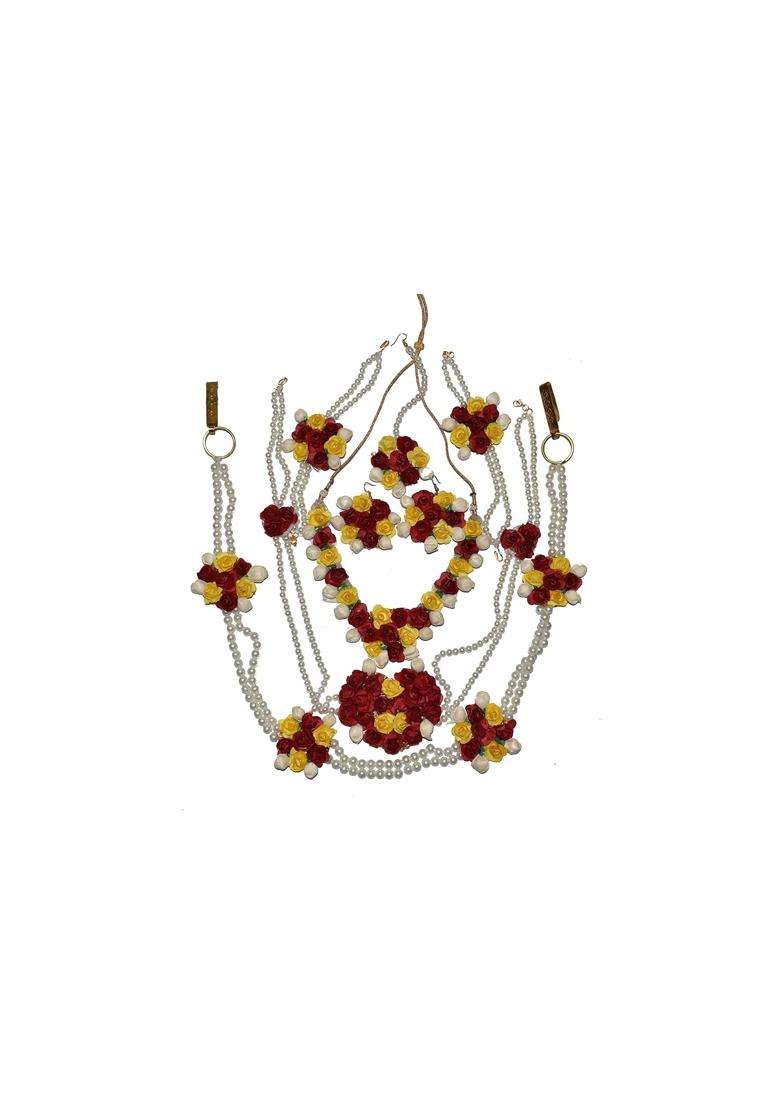 Khandelwalimpex Red Flower Designer Jewellery Set for Women and Girls Mehandi Haldi Bridal Baby Shower - Indya