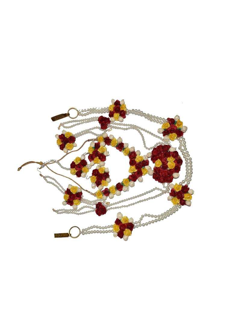 Khandelwalimpex Red Flower Designer Jewellery Set for Women and Girls Mehandi Haldi Bridal Baby Shower - Indya
