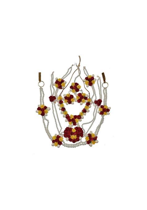 Khandelwalimpex Red Flower Designer Jewellery Set for Women and Girls Mehandi Haldi Bridal Baby Shower