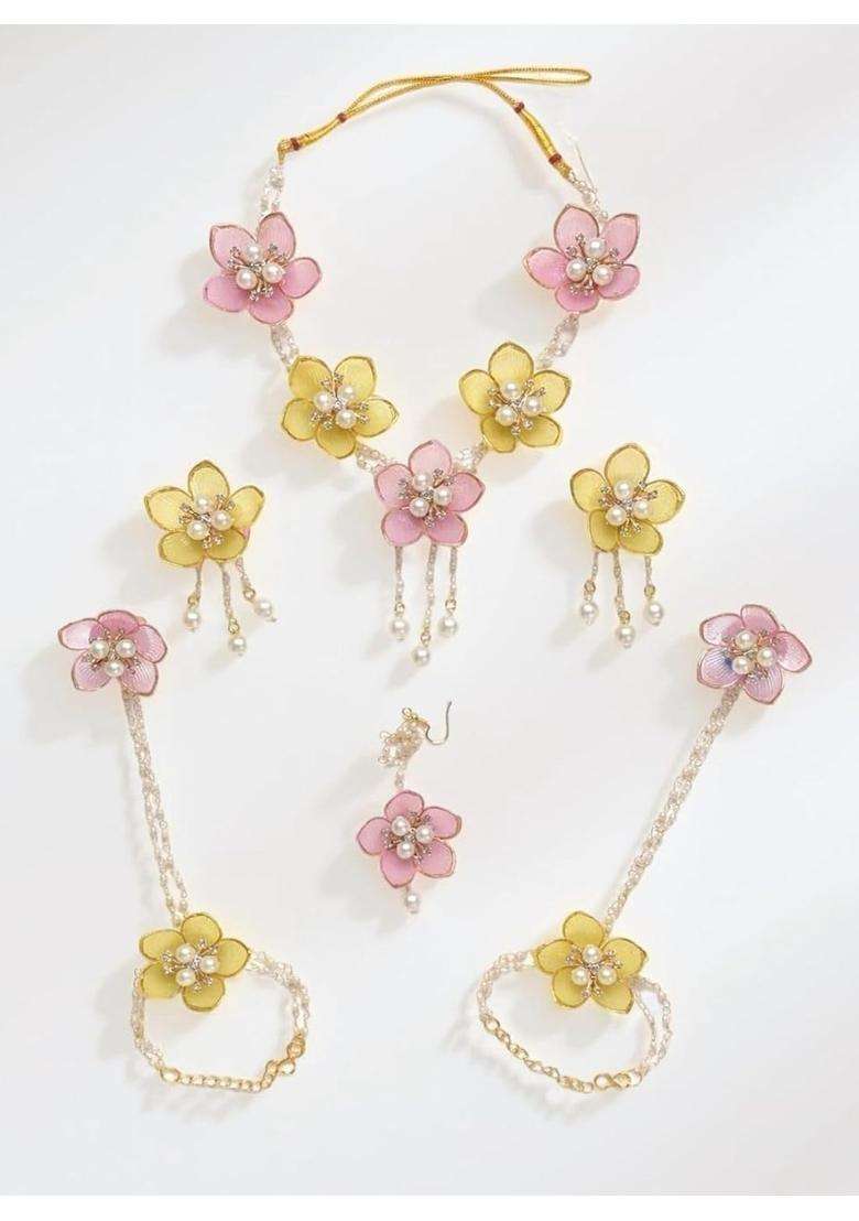 Paribhasha Floral Pearl Haldi Jewellery Set for Women and Bridesmaids - Indya