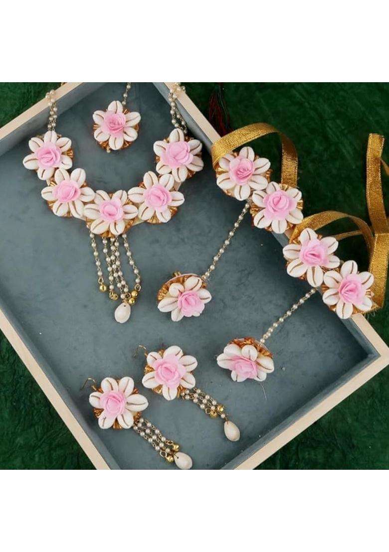 Paribhasha Floral Pearl Haldi Jewellery Set for Women and Bridesmaids - Indya