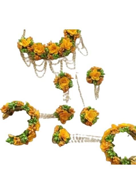 Arihant Arts Flower Jewellery for Haldi or Mehndi Function Green and Yellow 03
