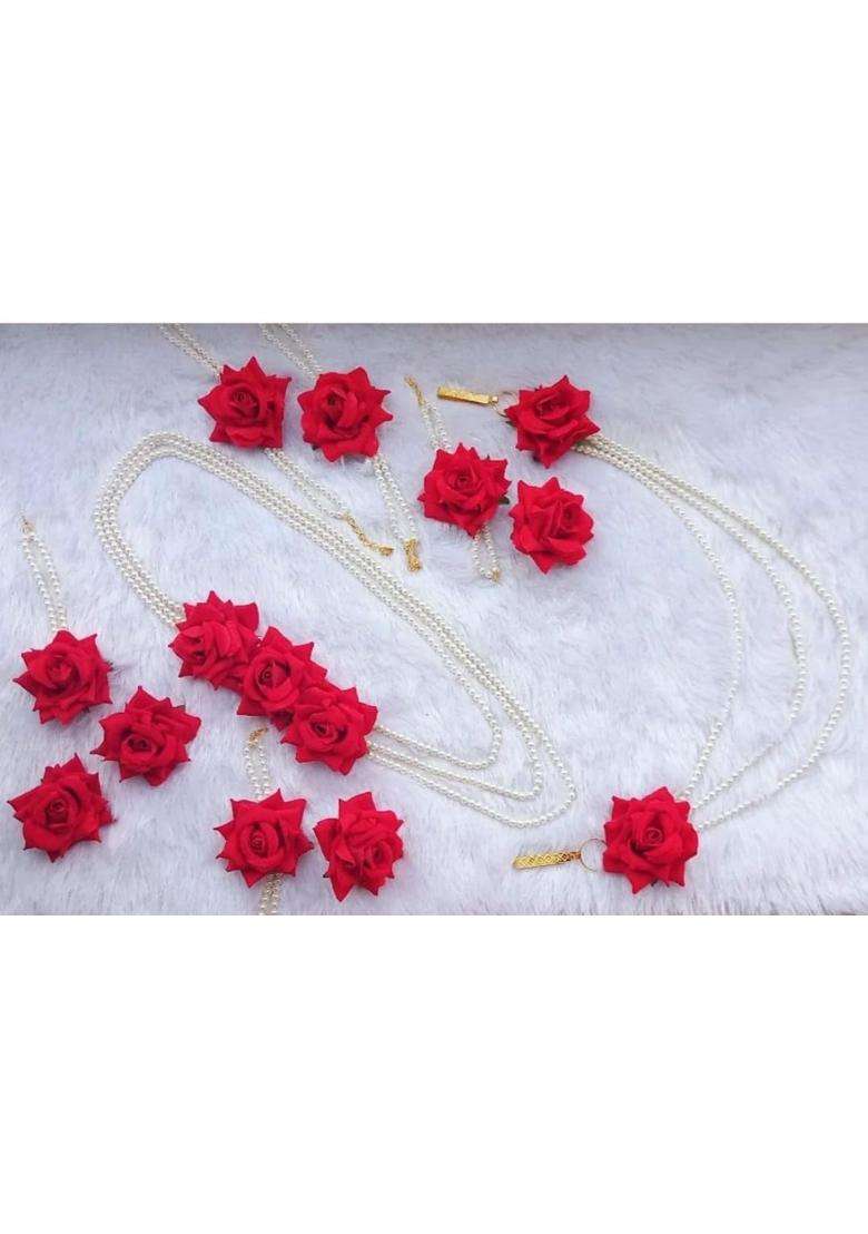 Arihant Arts Flower Jewellery for Haldi or Mehndi Function with Rose Red - Indya