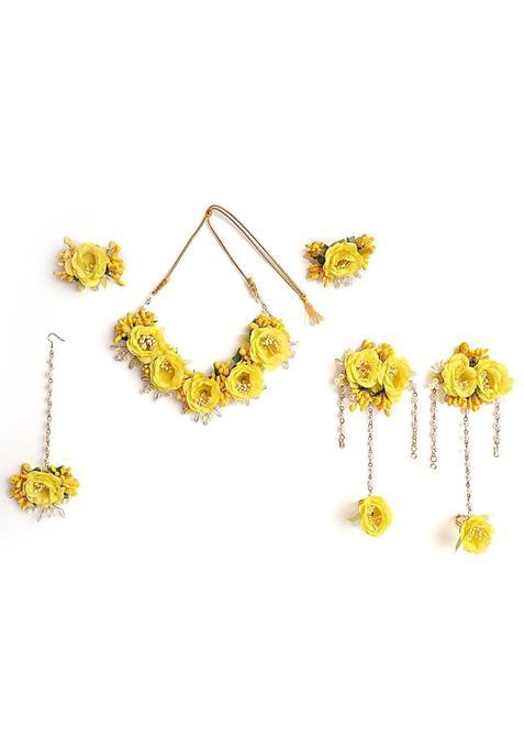 Zulka Rose Flower Jewellery Set for Bridal Women and Girls with White Moti Pearls