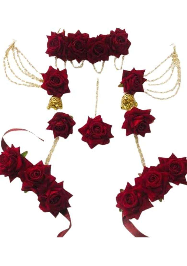 Arihant Arts Flower Jewellery for Haldi or Mehndi Function with Rose Red 01 - Indya