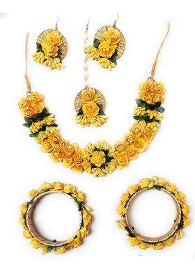 Fashio Multicolor Girlyz Attire Floret Gota Patti Necklace Bangles Earrings and Maang Tika for Women and Girls