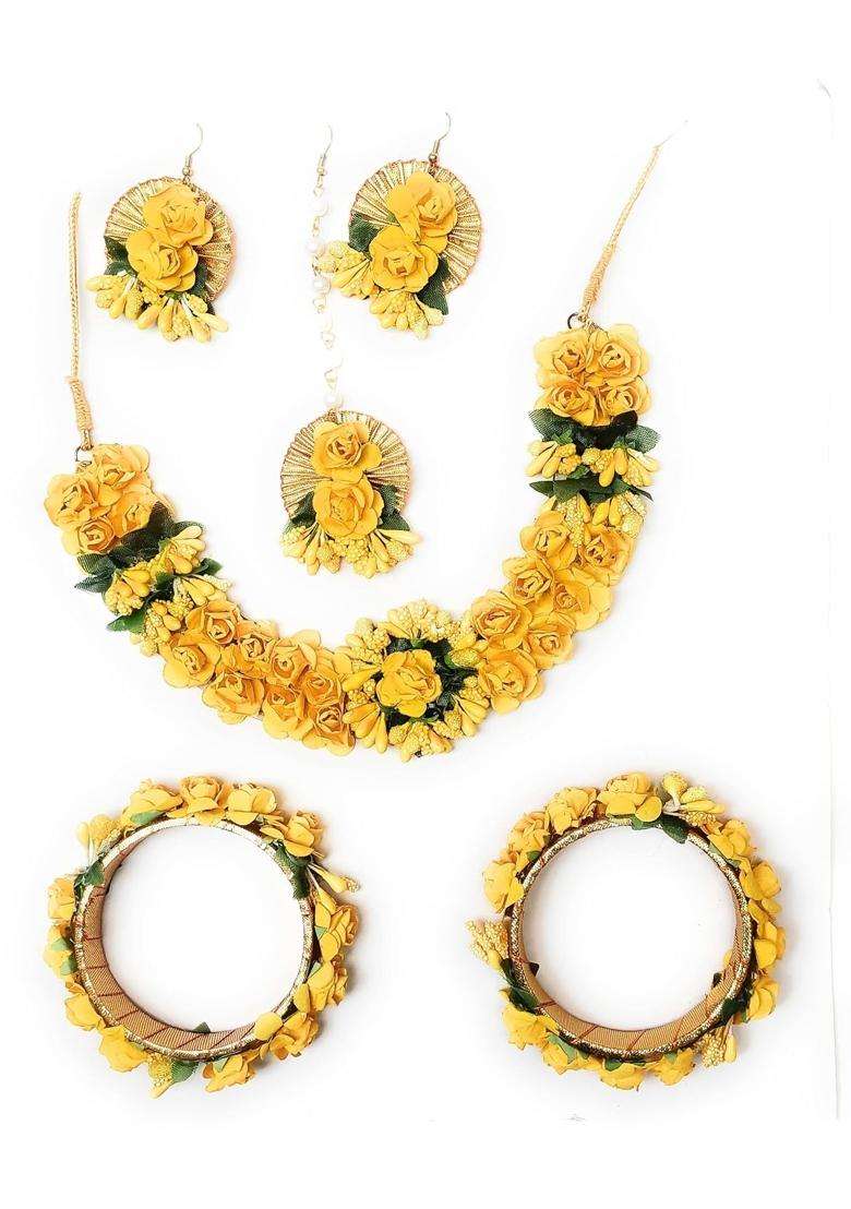 Fashio Multicolor Girlyz Attire Floret Gota Patti Necklace Bangles Earrings and Maang Tika for Women and Girls - Indya