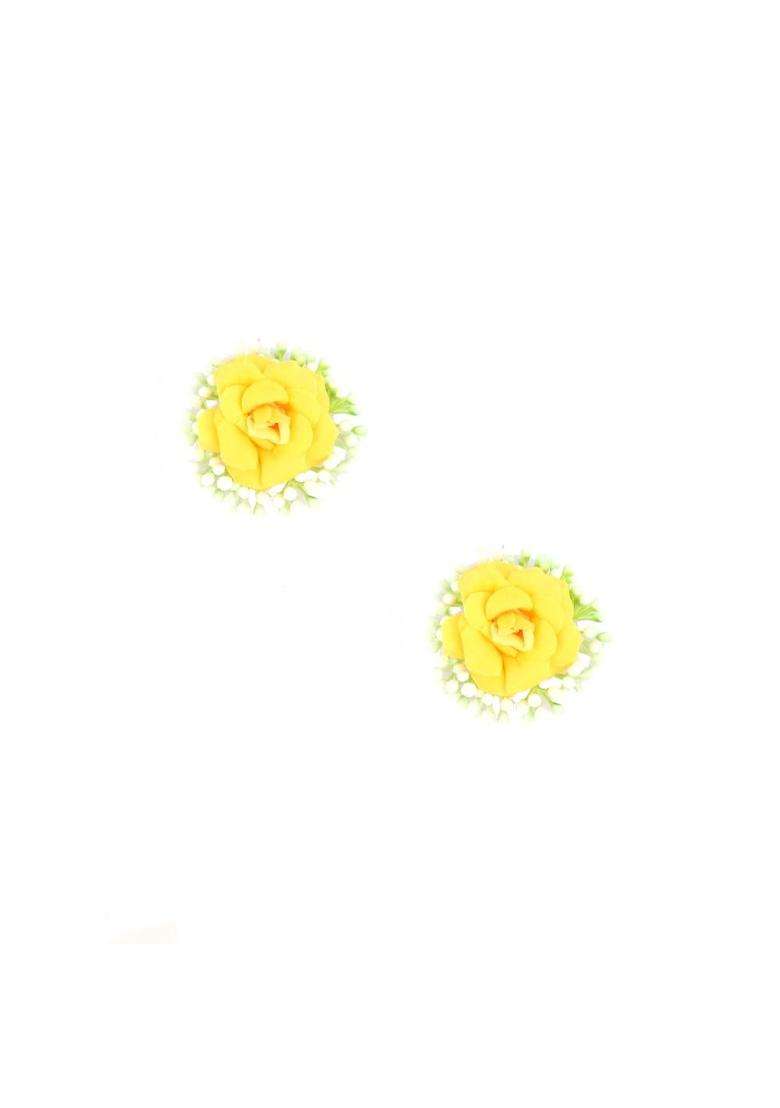 Anuradha Plus Fancy Yellow Colour Bridal Flower Jewellery Set for Haldi Gota Patti Necklace Earrings - Indya