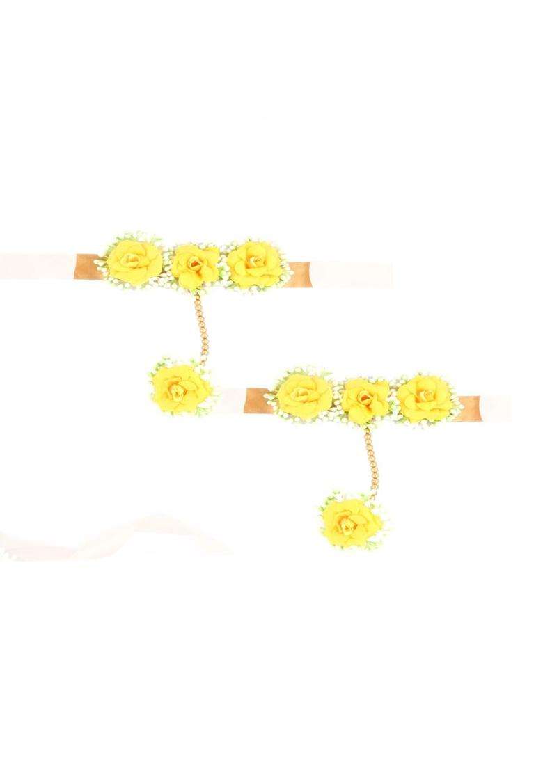 Anuradha Plus Fancy Yellow Colour Bridal Flower Jewellery Set for Haldi Gota Patti Necklace Earrings - Indya