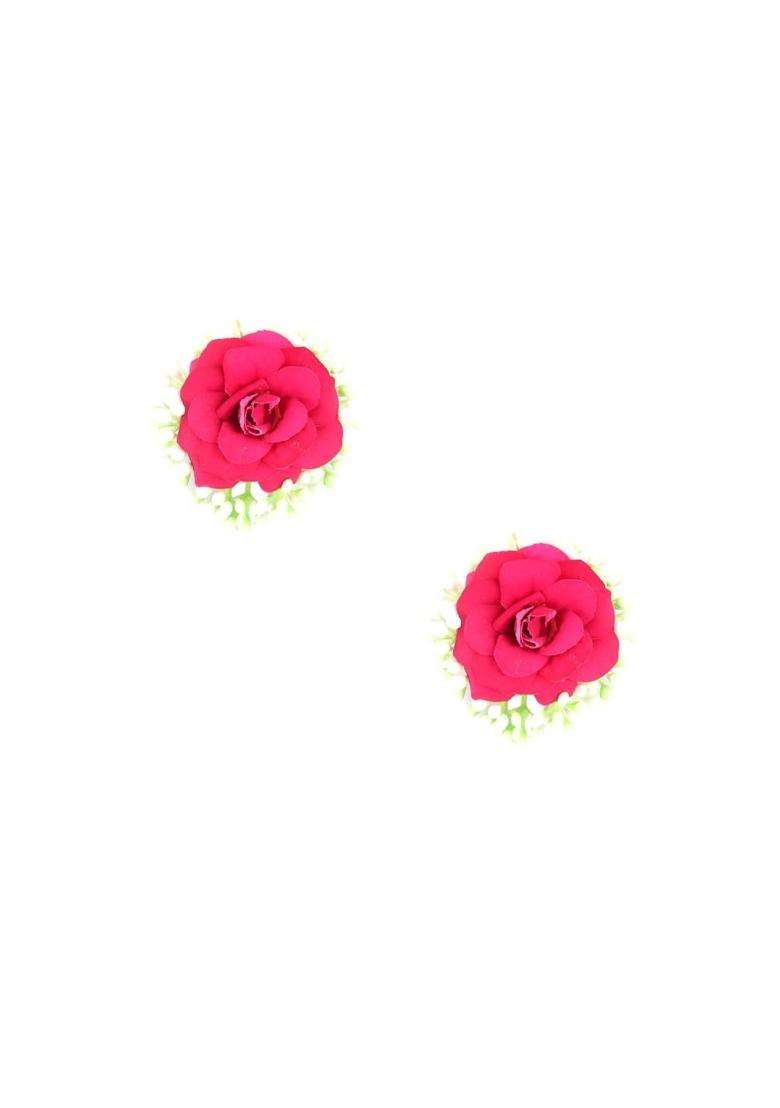 Anuradha Plus Pink and Yellow Colour Bridal Flower Jewellery Set for Haldi Gota Patti Necklace Earrings - Indya
