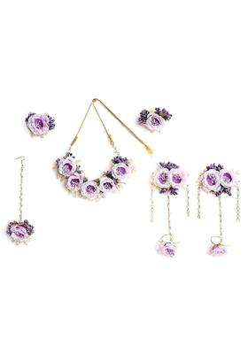 Zulka Rose Flower Jewellery Set for Bridal Women and Girls with White Moti Pearls