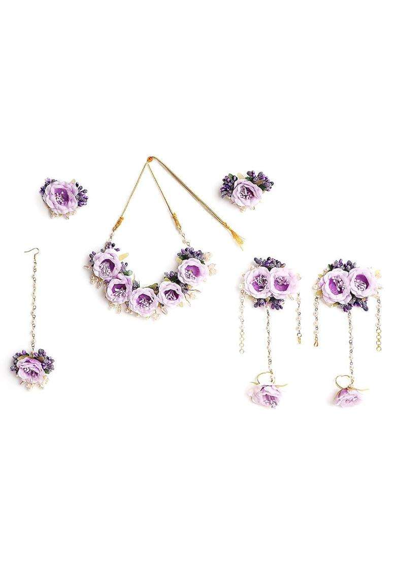 Zulka Rose Flower Jewellery Set for Bridal Women and Girls with White Moti Pearls - Indya