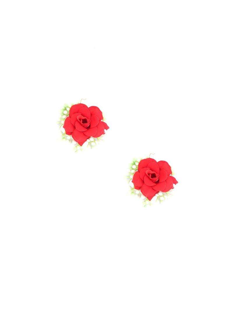 Anuradha Plus Beautiful Red and Yellow Colour Bridal Flower Jewellery Set for Haldi Gota Patti Necklace - Indya