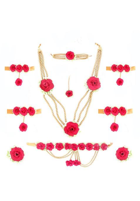 Anuradha Plus Latest Pink Colour Bridal Flower Jewellery Set for Haldi Gota Patti Necklace Earrings