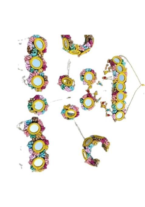 Pink Arihant Arts Flower Jewellery with Mirror for Haldi or Mehndi Function Multi 03