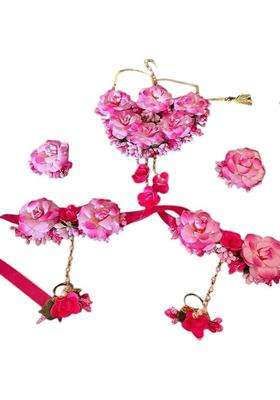 Haldi Mehandi Jewellery Set for Girls and Women Pink Floral Jewellery Set for Haldi Mehndi Sangeet Godbharari