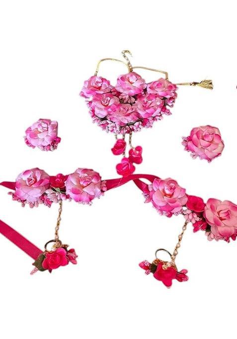 Haldi Mehandi Jewellery Set for Girls and Women Pink Floral Jewellery Set for Haldi Mehndi Sangeet Godbharari