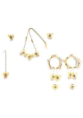 Zulka Yellow Butterfly Flower Jewellery Set for Bridal Women and Girls with Moti and Zircon Stones