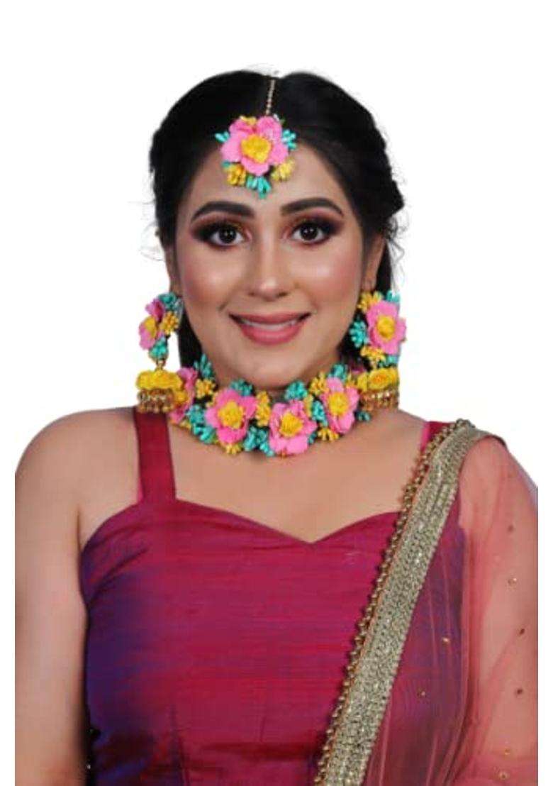 Saumakshi Designs Beautiful Flower Jewellery Set for Women Multicolor - Indya