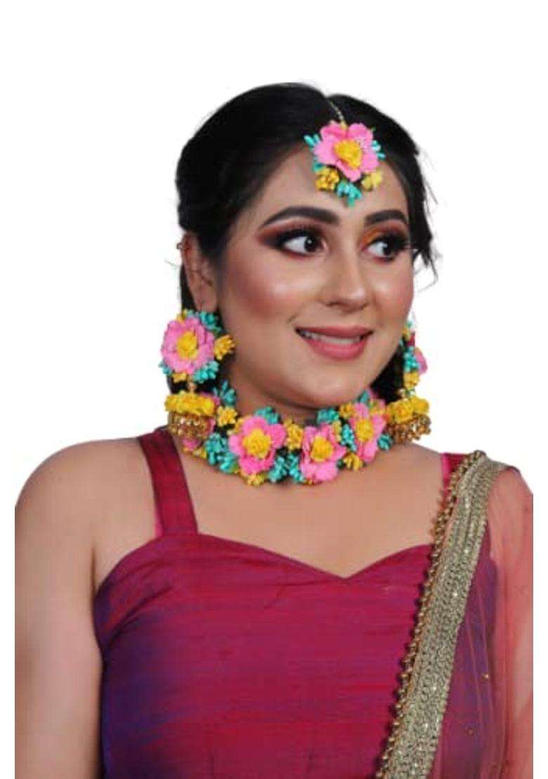 Saumakshi Designs Beautiful Flower Jewellery Set for Women Multicolor - Indya