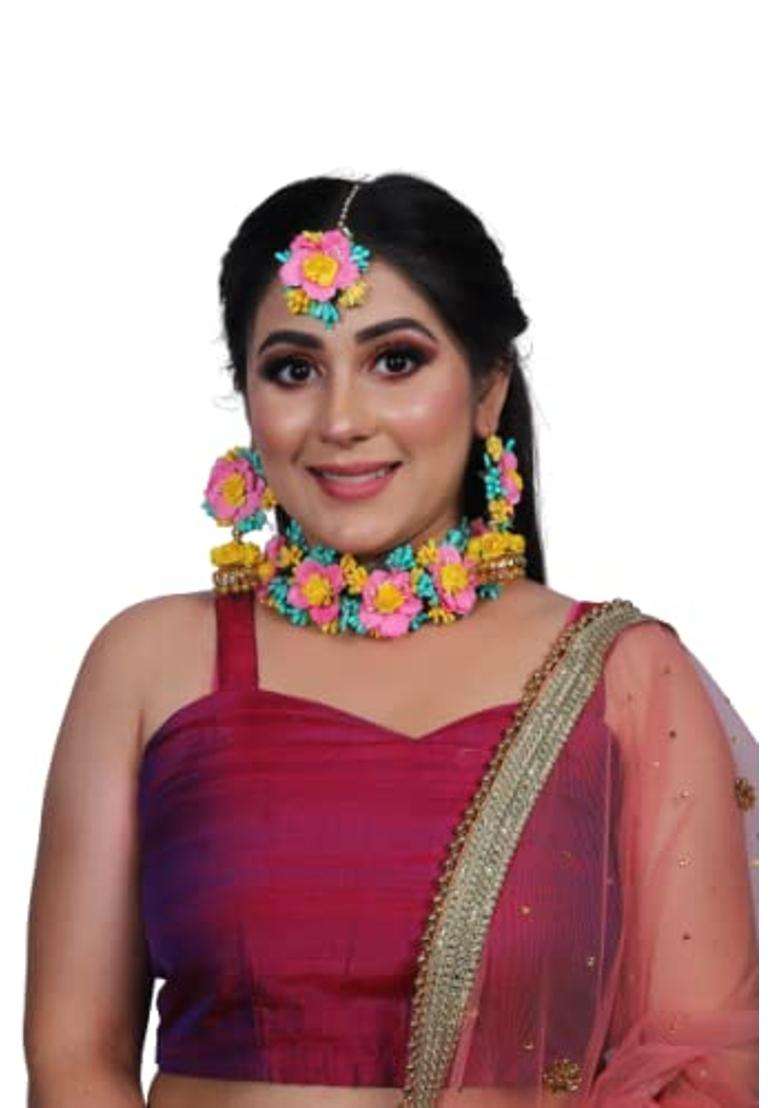 Saumakshi Designs Beautiful Flower Jewellery Set for Women Multicolor - Indya