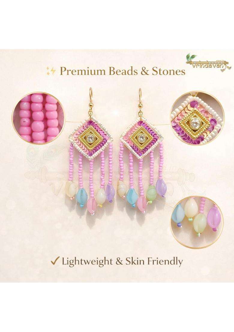 Vrindavanstore Pink Handmade Style Necklace Earrings with Maang Tikka Jewelry Set - Indya