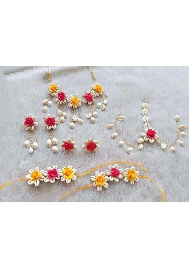 Pink Arihant Arts Cowril Jewellery for Haldi or Mehndi Function Multi 07 - Indya