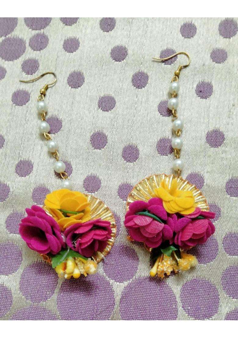 Dear Happy Party Studio Floral Gotta Patti Maang Tikka for Haldi Ceremony Bride Baby Shower Engagement Wedding - Indya